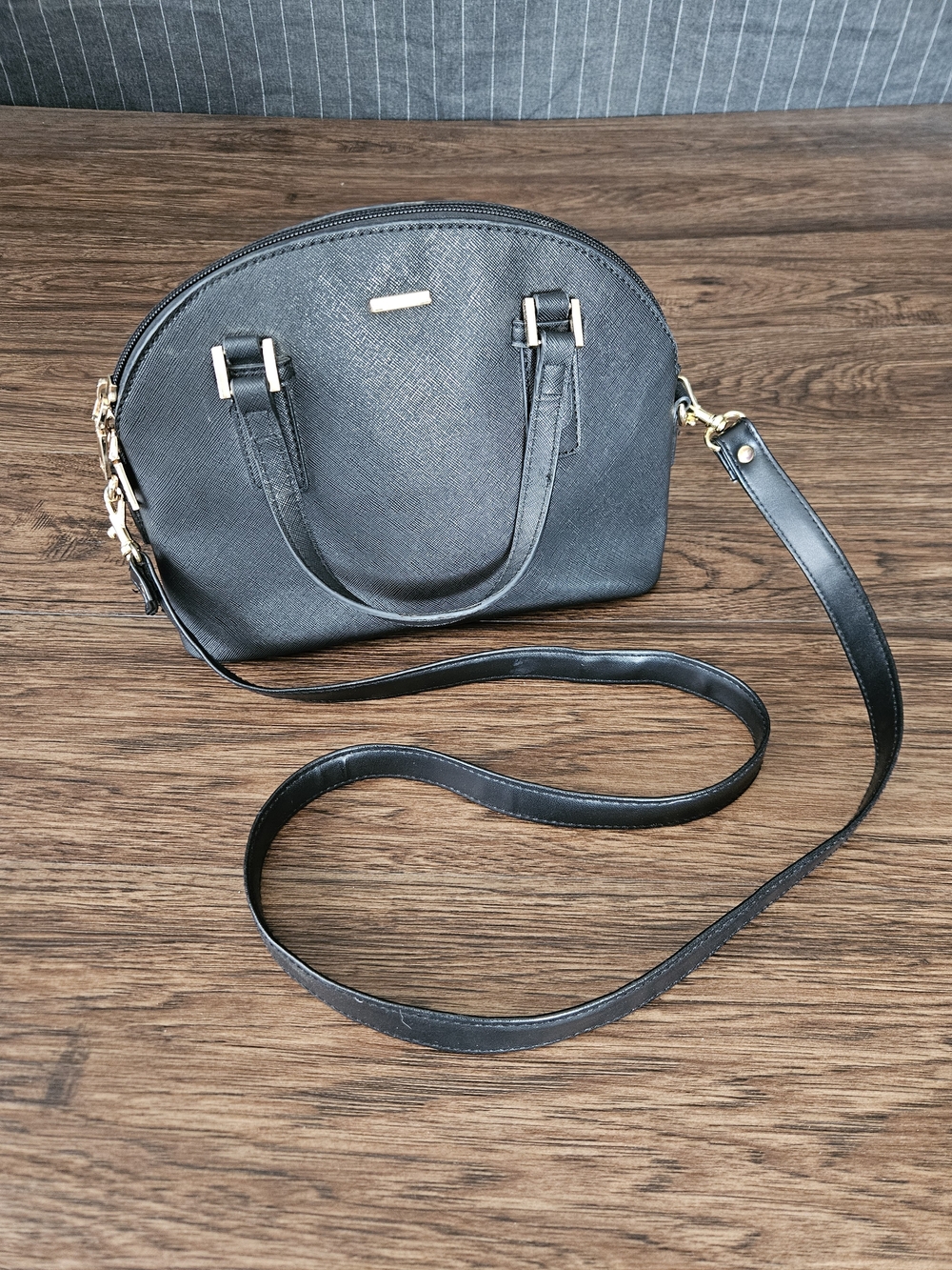 Lovevook Black Structured Dome Satchel Crossbody Bag Gold Tone Hardware